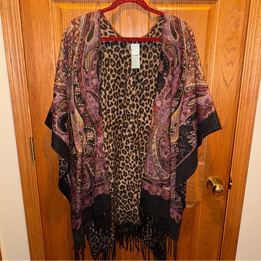Chico’s Paisley and Leopard reversible Ruana wrap shawl